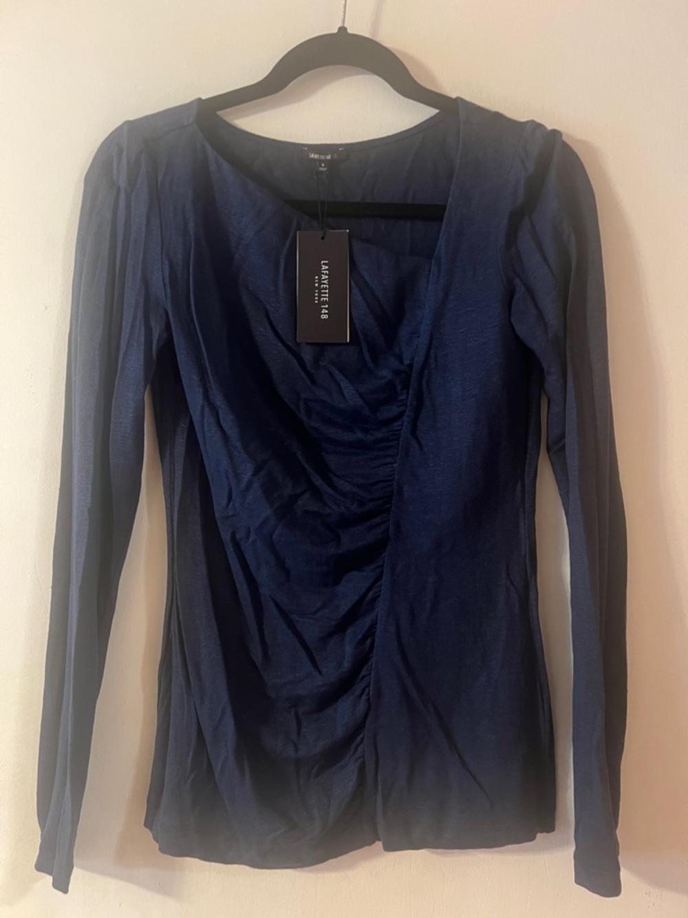 Lafayette 148 New York Deep Navy Long-Sleeve Ruched Front Top